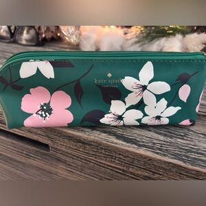 Kate Spade Green and Pink Floral Cosmetic Bag/Pencil/Pen Case